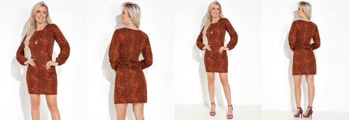 Vestido Cobra Laranja com Decote Redondo