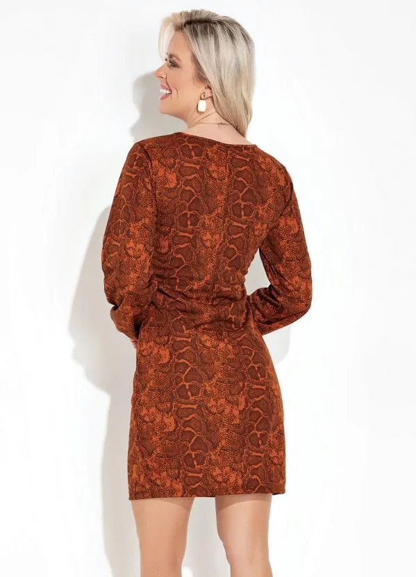 Moda Pop - Vestido Cobra Laranja com Decote Redondo 2