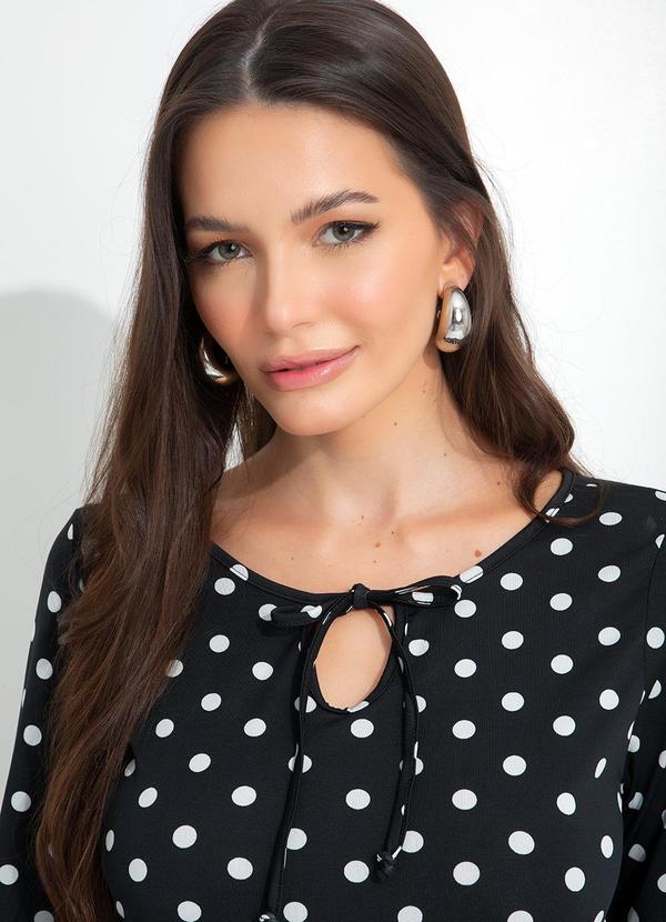 bonprix - Vestido com Amarração Manga Longa Poá Preto 4