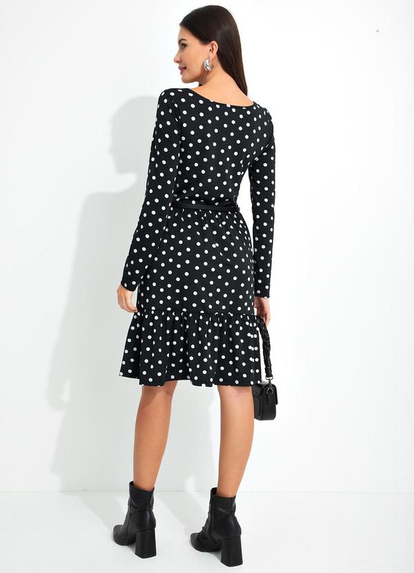 bonprix - Vestido com Amarração Manga Longa Poá Preto 6