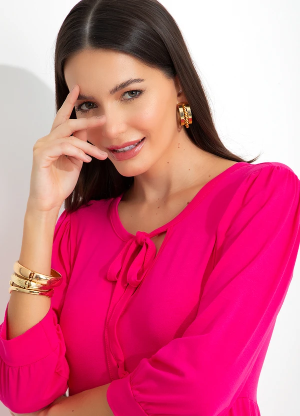 bonprix - Vestido com Amarração no Decote Rosa Pink 2