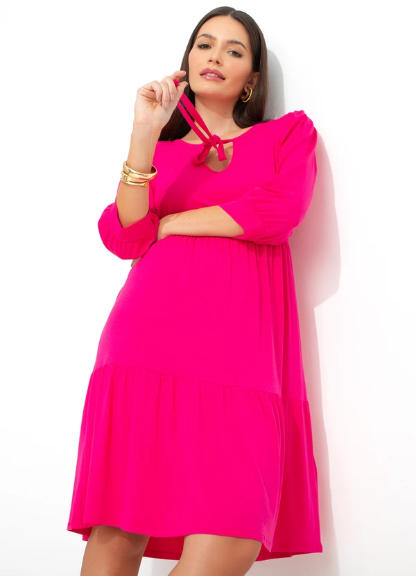 bonprix - Vestido com Amarração no Decote Rosa Pink 3