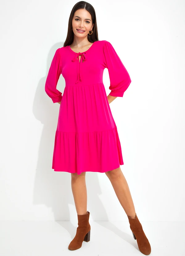 bonprix - Vestido com Amarração no Decote Rosa Pink 4