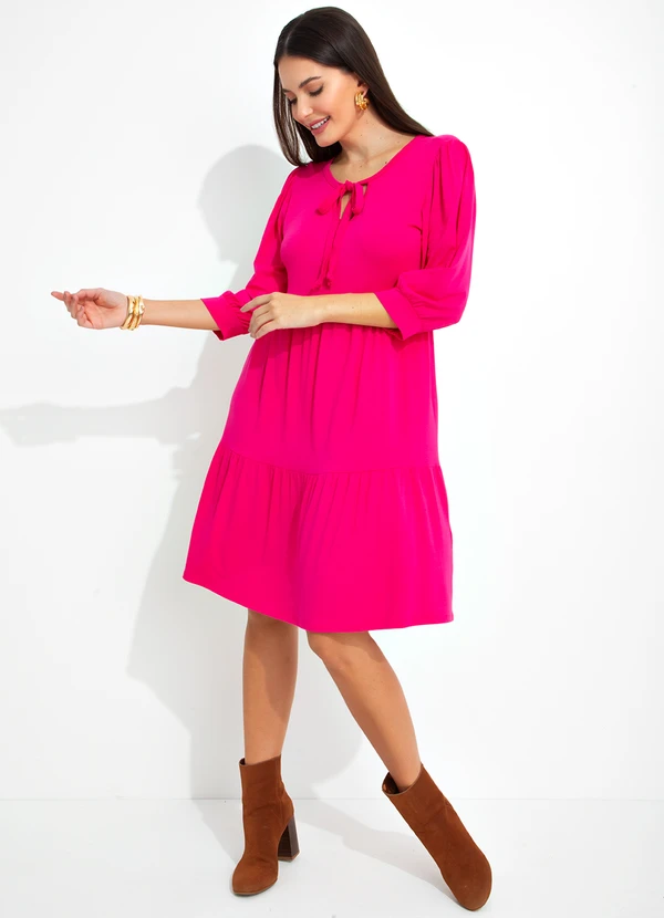 bonprix - Vestido com Amarração no Decote Rosa Pink 5