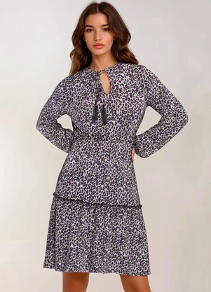 bonprix - Vestido com Amarração Onça Roxa - BONPRIX