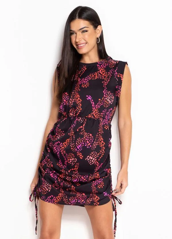 bonprix - Vestido com Amarração Vermelho/Preto