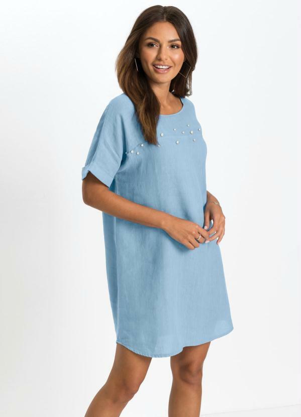 bonprix - Vestido com Aplicação Frontal Azul