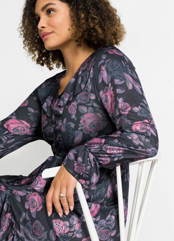 Queima Estoque - Vestido com Babado Floral Dark 3