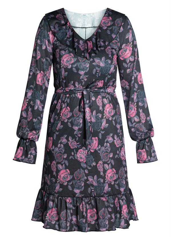 Queima Estoque - Vestido com Babado Floral Dark 2