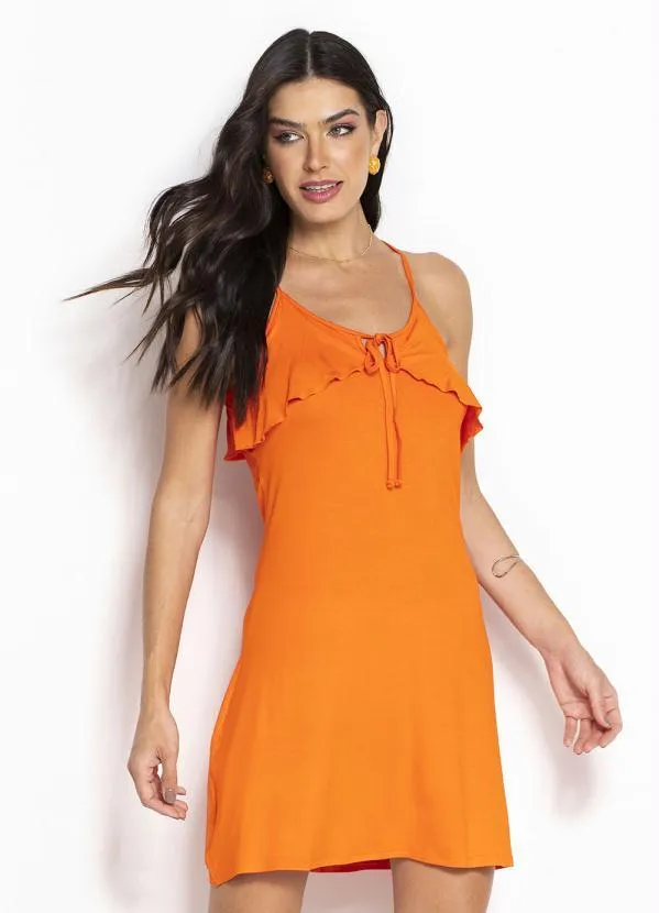 Outlet - Vestido com Babado Laranja