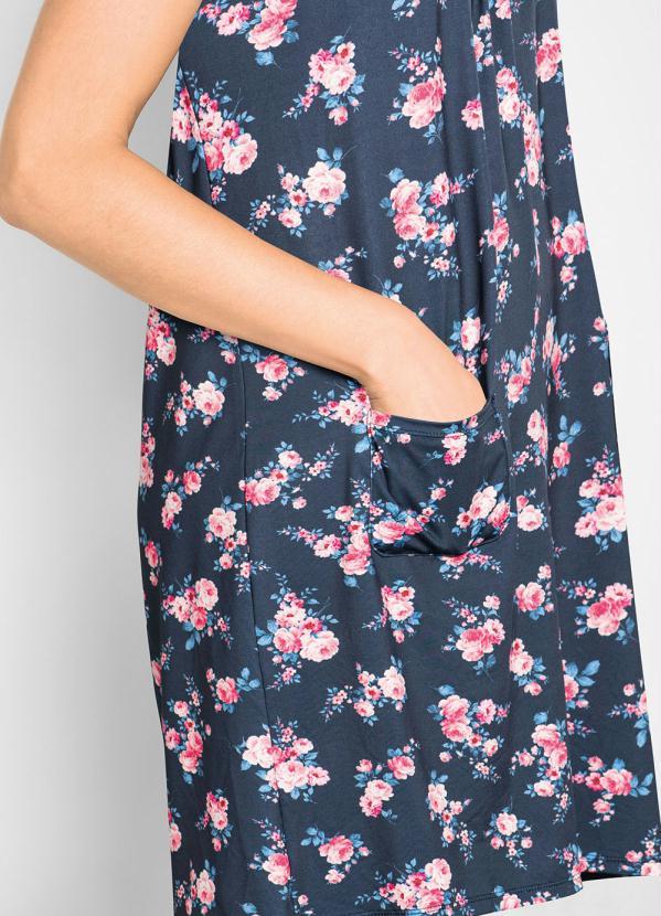 Queima Estoque - Vestido com Bolsos e Franzido Floral Azul 6