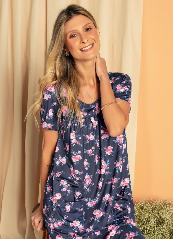 Queima Estoque - Vestido com Bolsos e Franzido Floral Azul 8