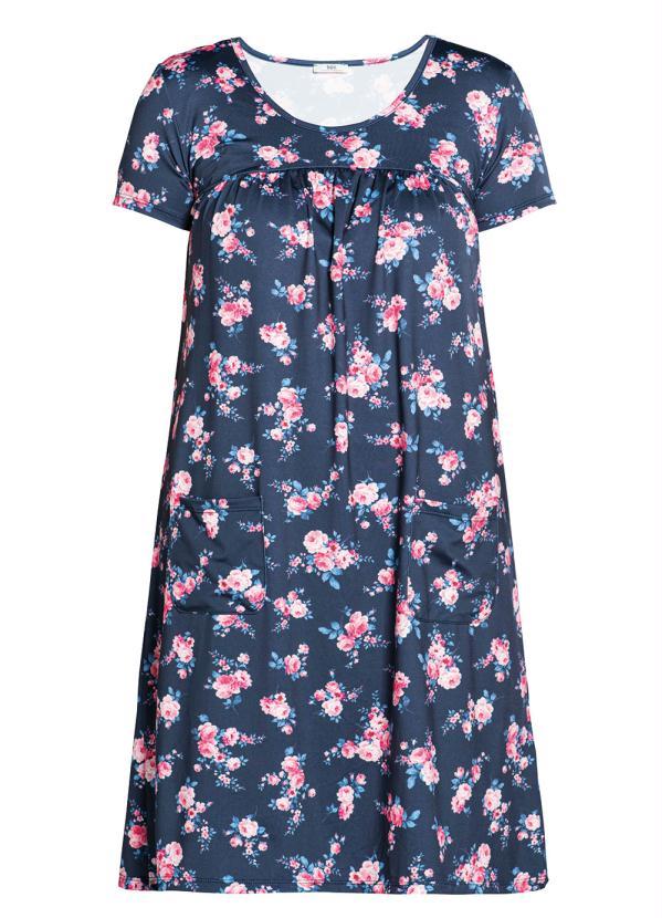 Queima Estoque - Vestido com Bolsos e Franzido Floral Azul 9