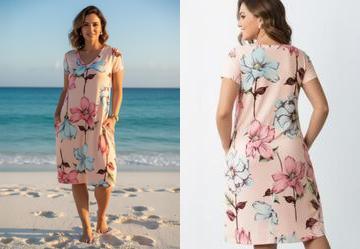 Vestido com Bolsos Floral Rosa com Mangas Curtas