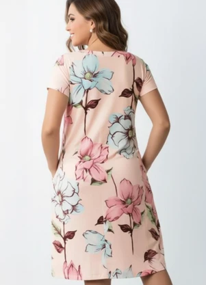 Quintess - Vestido com Bolsos Floral Rosa com Mangas Curtas - QUINTESS