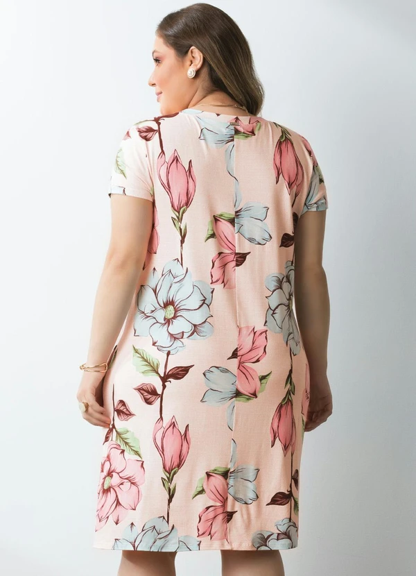 Quintess - Vestido com Bolsos Floral Rosa com Mangas Curtas 6