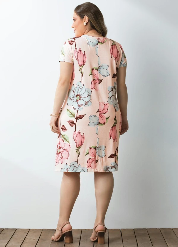Quintess - Vestido com Bolsos Floral Rosa com Mangas Curtas 8