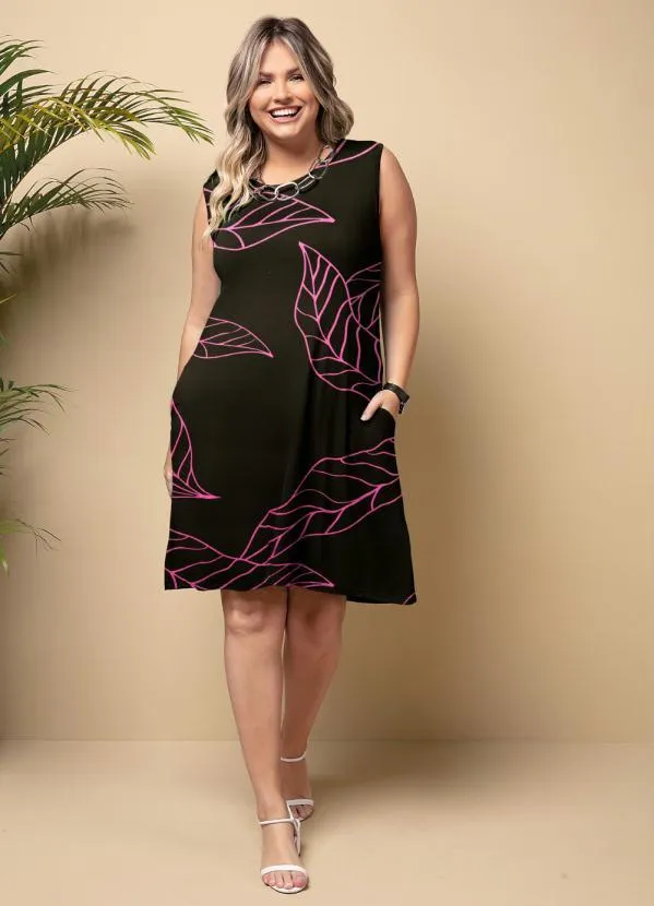 Quintess - Vestido com Bolsos Folhagem Rosa 2