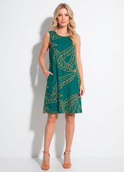 Vestido com Bolsos Folhagem Verde