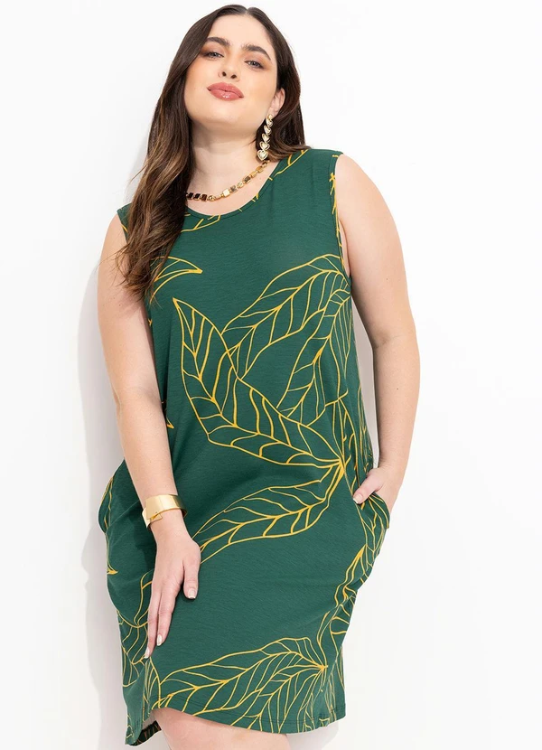 Quintess - Vestido com Bolsos Folhagem Verde 13