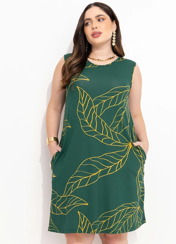 Quintess - Vestido com Bolsos Folhagem Verde 14