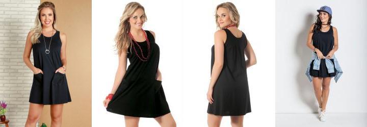 Vestido com Bolsos Preto