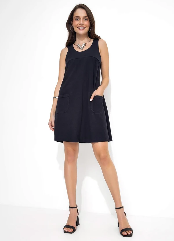 Moda Pop - Vestido com Bolsos Preto
