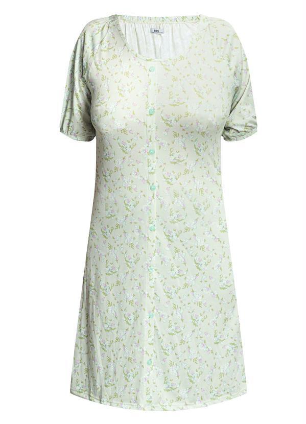 Outlet - Vestido com Botões Manga Curta Floral Verde 12