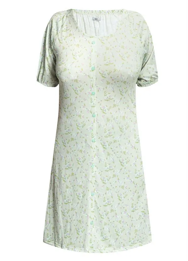 Queima Estoque - Vestido com Botões Manga Curta Floral Verde 12