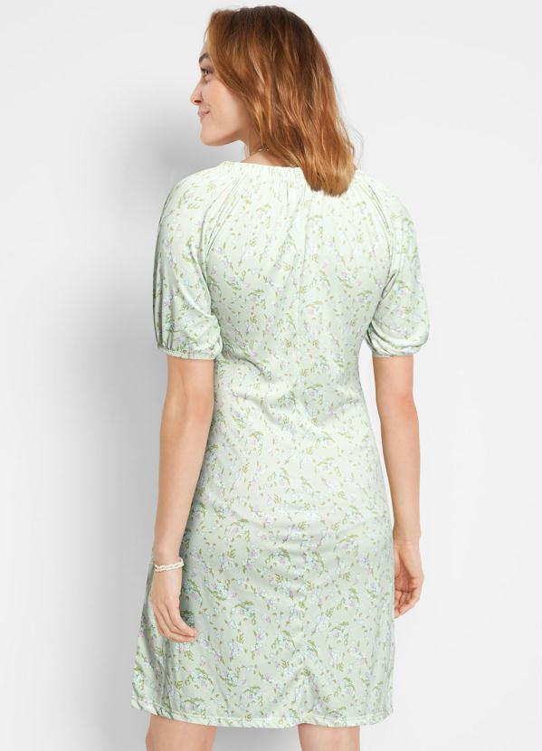 Outlet - Vestido com Botões Manga Curta Floral Verde 2