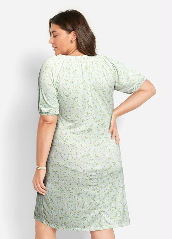 Outlet - Vestido com Botões Manga Curta Floral Verde 9