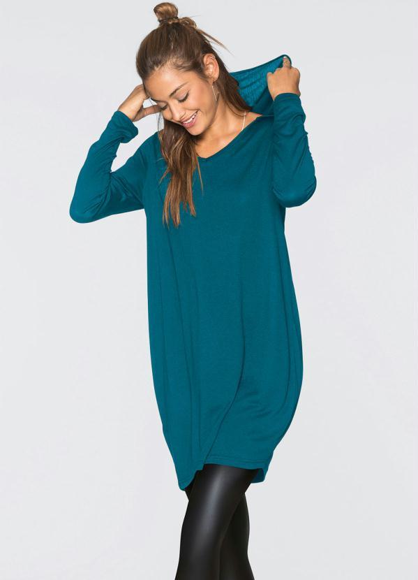 bonprix - Vestido com Capuz Azul Petróleo