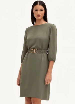 Principessa - Vestido com Cinto e Fivela Dourada Verde Oliva Vilmara - PRINCIPESSA