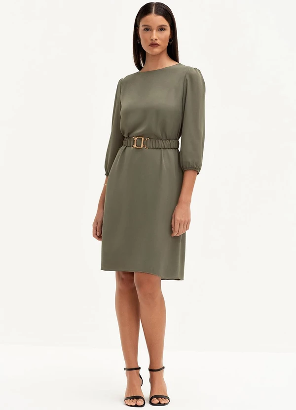 Principessa - Vestido com Cinto e Fivela Dourada Verde Oliva Vilmara 3