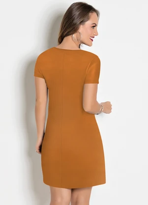 Moda Pop - Vestido com Decote em V Caramelo - MODA POP
