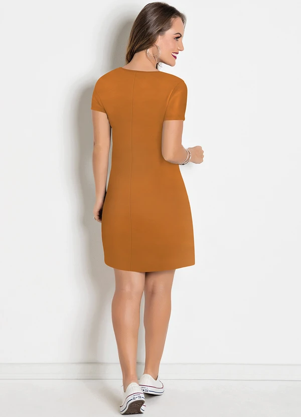 Moda Pop - Vestido com Decote em V Caramelo 4