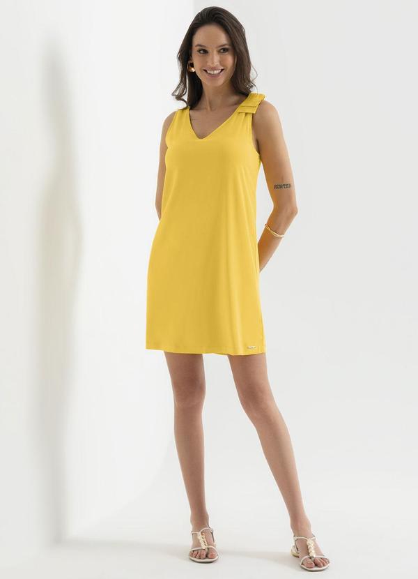 Cativa - Vestido com Decote em V Forrado Amarelo