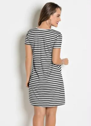 Moda Pop - Vestido com Decote em V Listrada - MODA POP