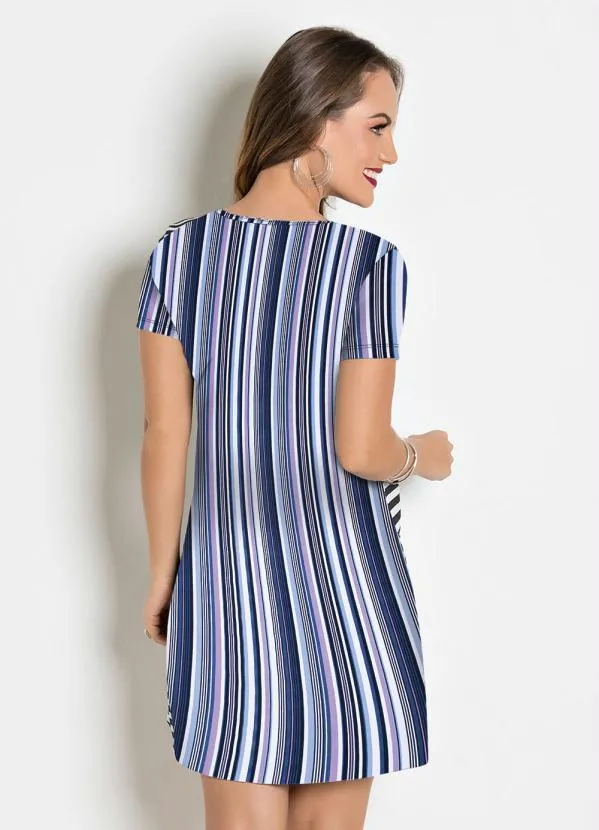 Moda Pop - Vestido com Decote em V Listrado Azul 2
