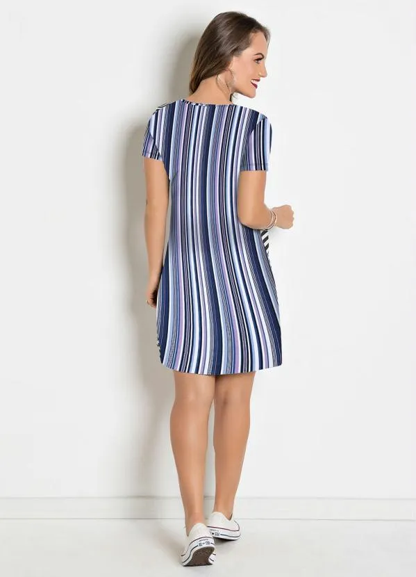 Moda Pop - Vestido com Decote em V Listrado Azul 5