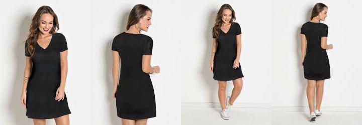 Vestido com Decote em V Preto