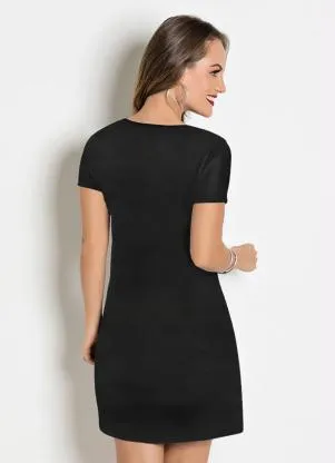 Moda Pop - Vestido com Decote em V Preto - MODA POP