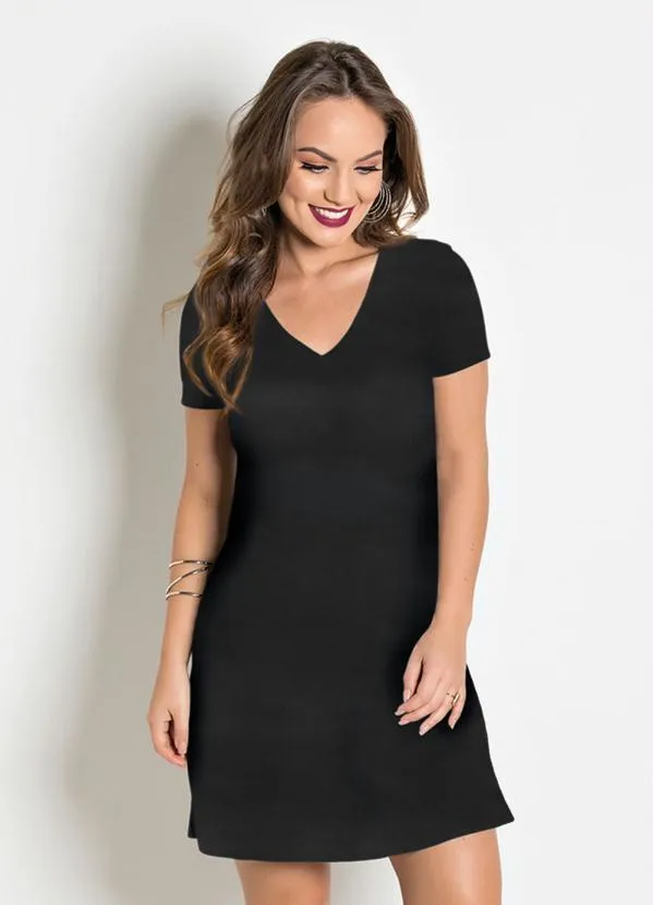 Moda Pop - Vestido com Decote em V Preto