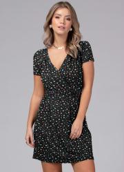 Vestido com Decote Transpassado Floral Preto