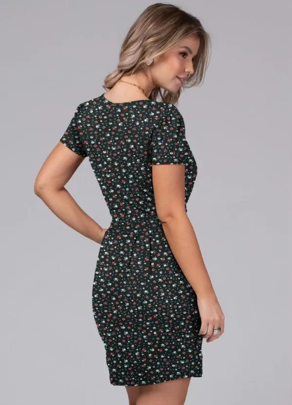 Quintess - Vestido com Decote Transpassado Floral Preto 2