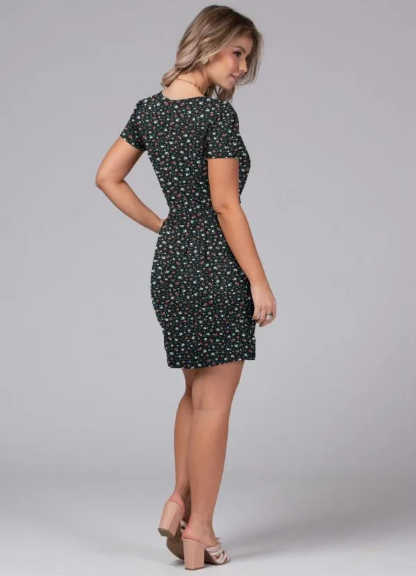 Quintess - Vestido com Decote Transpassado Floral Preto 4