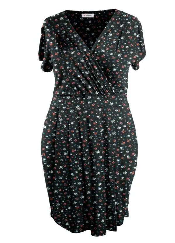 Quintess - Vestido com Decote Transpassado Floral Preto 5