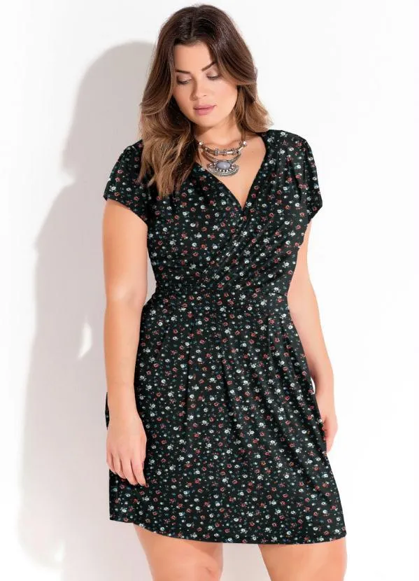 Quintess - Vestido com Decote Transpassado Floral Preto 6