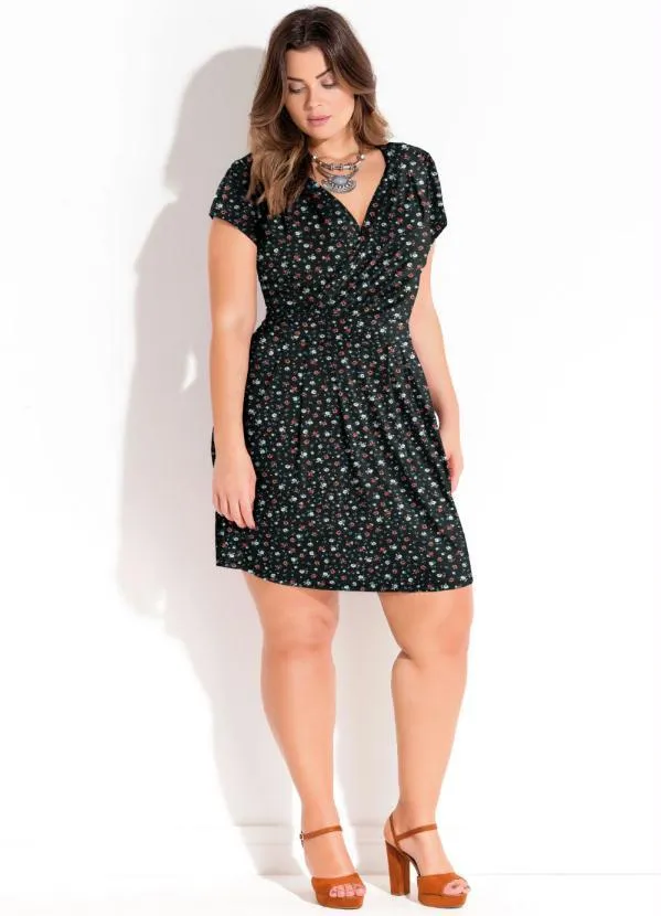 Quintess - Vestido com Decote Transpassado Floral Preto 8