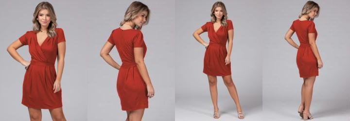 Vestido com Decote Transpassado Terracota